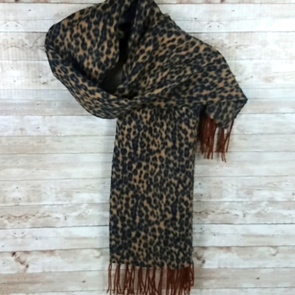NWOT, Fashion scarf, brown black fringe scarf, 62" long X 10" wide. - Picture 2 of 3